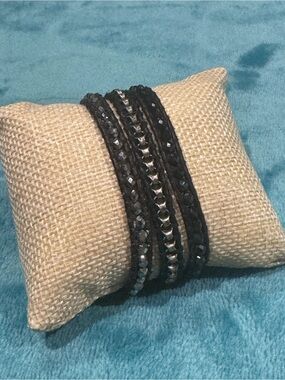 Chan Luu Black Multi-Row Crystal Wrap Bracelet